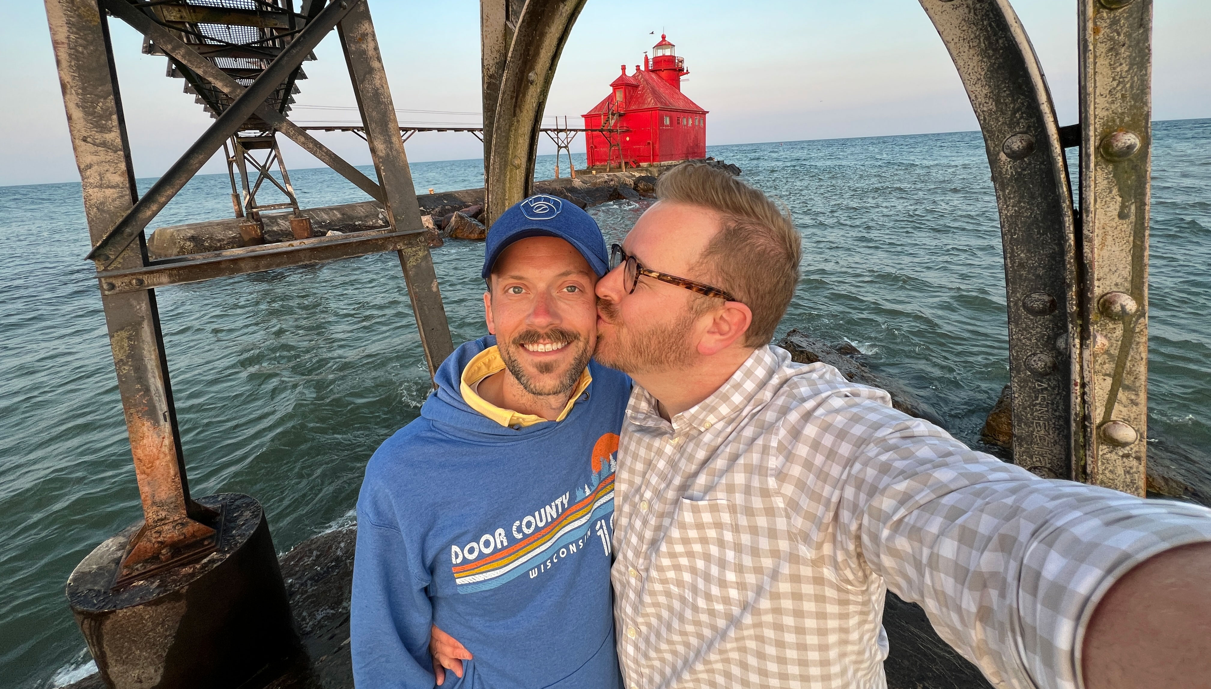 Taylor and Mike in front of Big Red On Lake Michigan