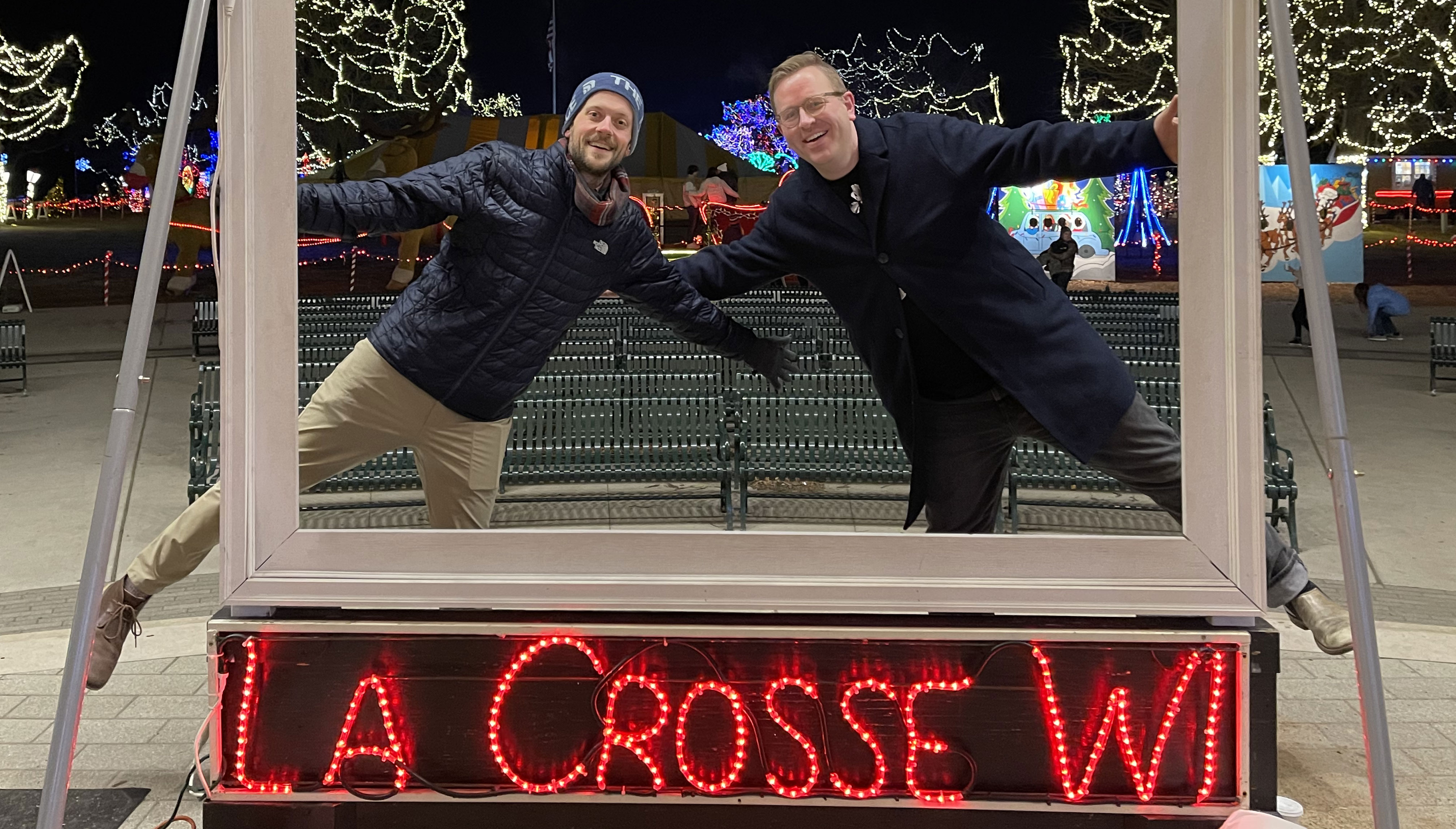 Taylor and Mike being goofy at Rotary Lights