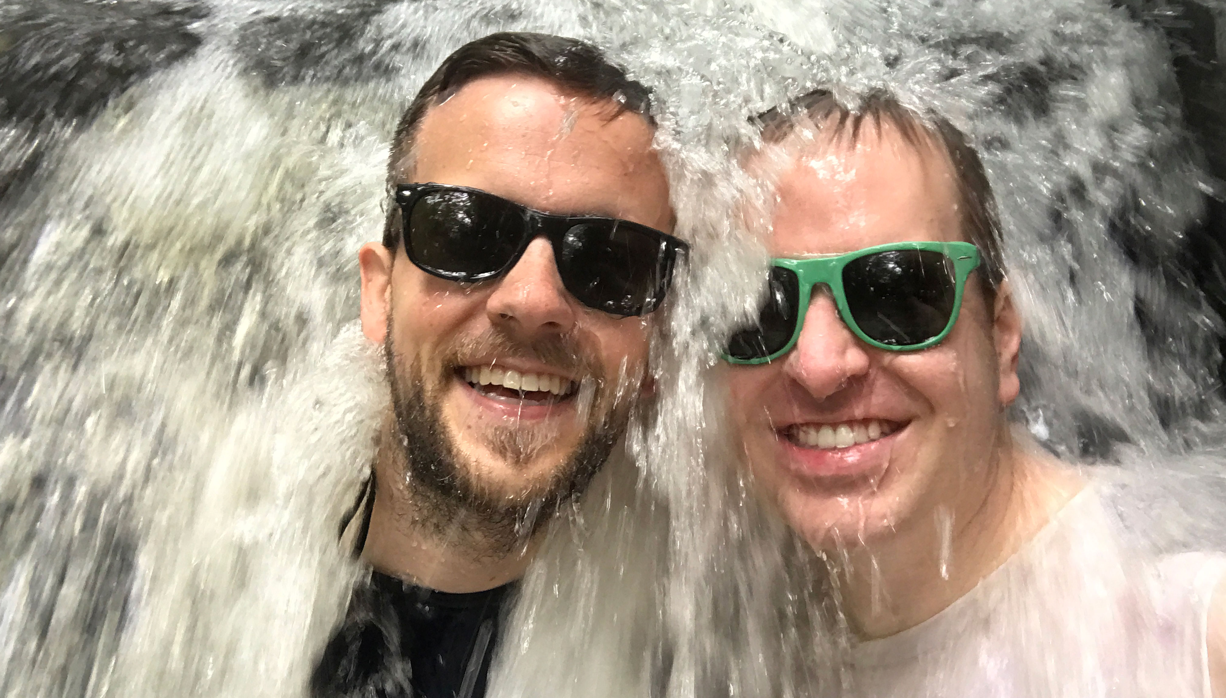 Taylor and Mike in the waterfall at Pewitt's Nest